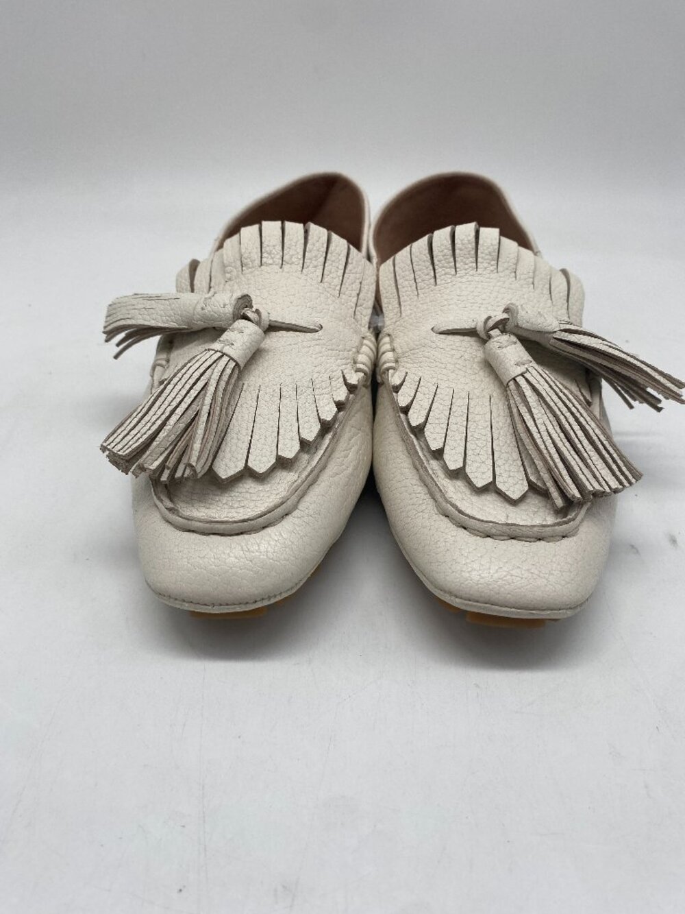 Women's White Leather Tassel Loafers Slip-On Shoes